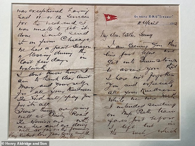 铁达尼号英雄牧师的信札将拍卖估价185万letter Written By Hero Pastor Aboard The Titanic Who Gave Away His Life Jacket To Another Passenger Is Set To Be Auctioned Off For 38 000 Arts Life News