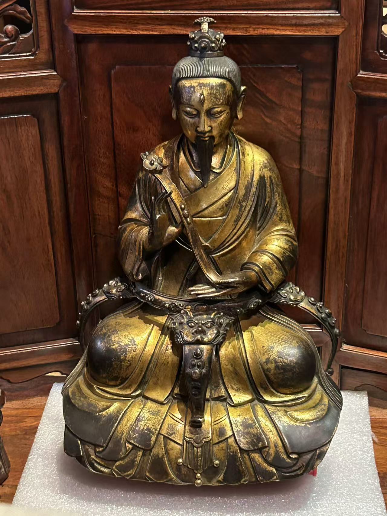 清・道教古美術・古紫銅塗金彫・道家神像・文案置物・密宗密教・供養品 
