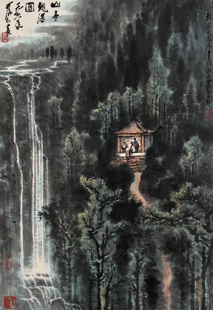 元日展会友 行近壮人作1.5尺幅立 水墨山水渓山清趣 縦193cm 幅54cm 20世纪“丹青”国际化代表作张大千泼彩《秋山岚翠》《溪山春雪