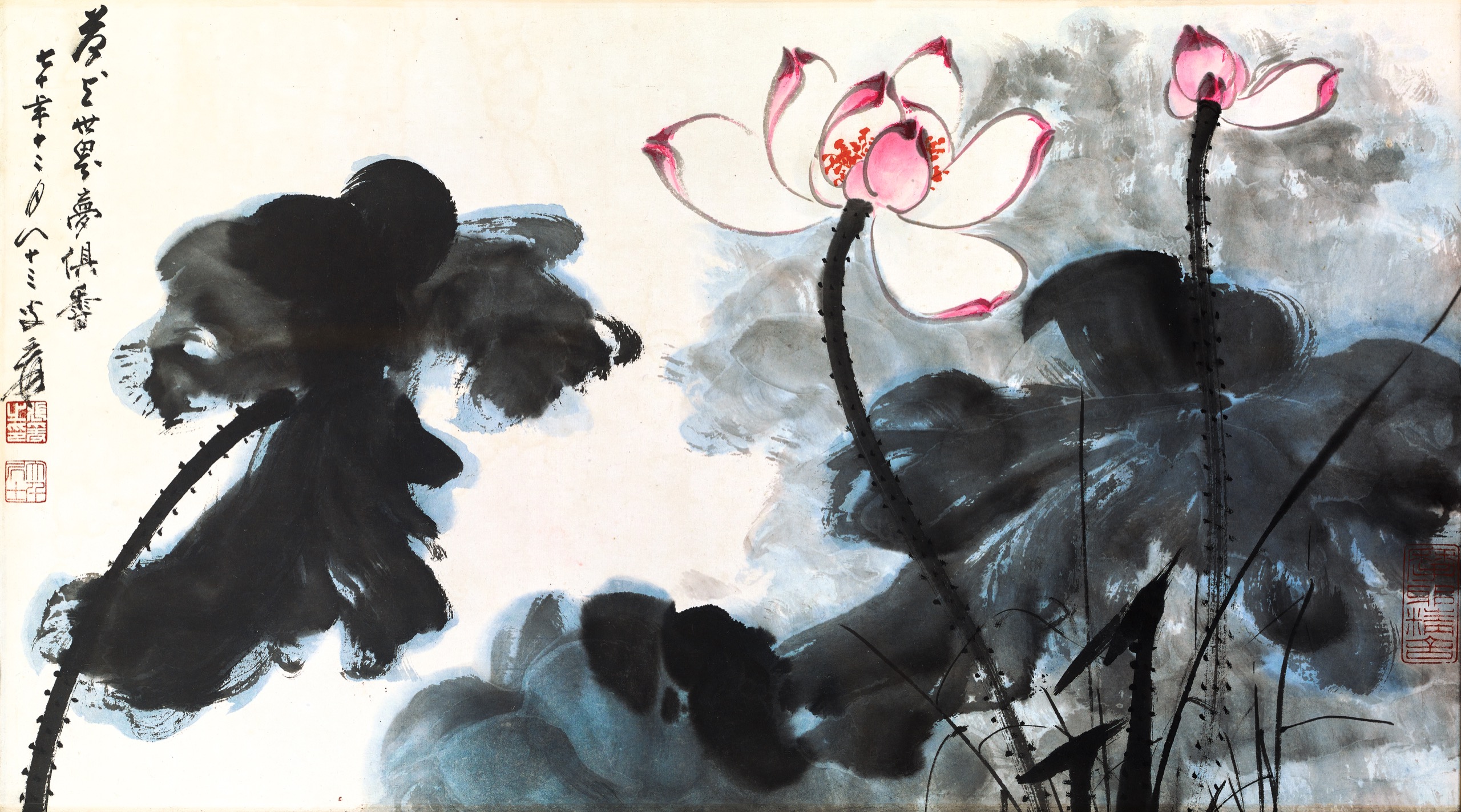 模写】李秋君 張大千 合作 『花鳥図』 〔絹本肉筆〕 / 人物図 山水図 花鳥