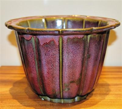 北宋時代 鈞窯　天青紫紅釉葵口盆　花入れ　鉢植え　窯変釉　辰砂(B-30) 北宋時代 鈞窯 天青紫紅釉葵口盆 花入れ 鉢植え 窯変