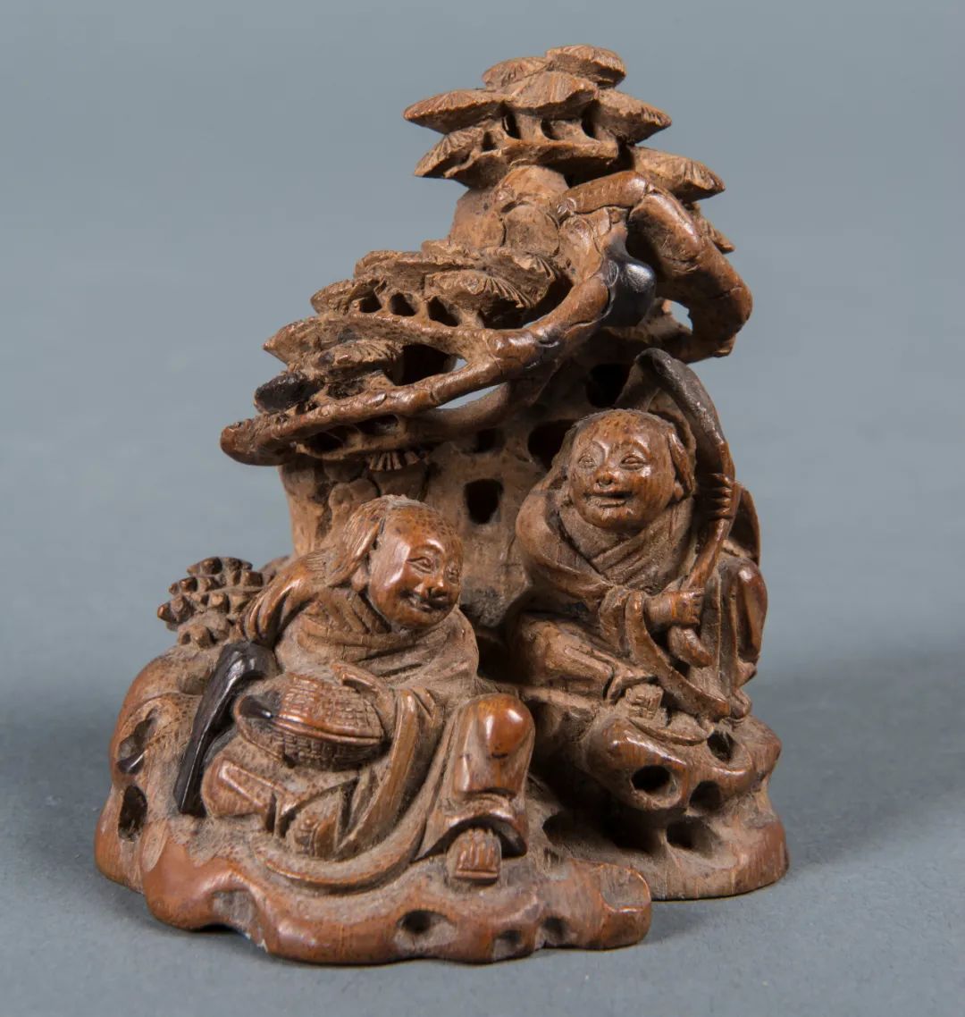 古益会』竹彫 筆立 重量2033g筆筒 文房置物 竹器 古美術 古賞物 - 彫刻 