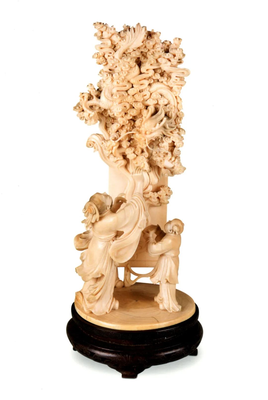 中国・清時代 竹彫 筆立 松音銘 竹刻人物图筆筒 文房置物 竹器 古美術  